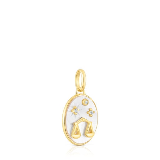 Pendentif Balance en argent vermeil avec nacre et topazes TOUS Horoscope