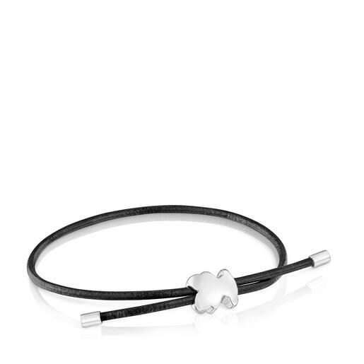 Pulsera oso de plata y caucho 12 mm Bold Motif