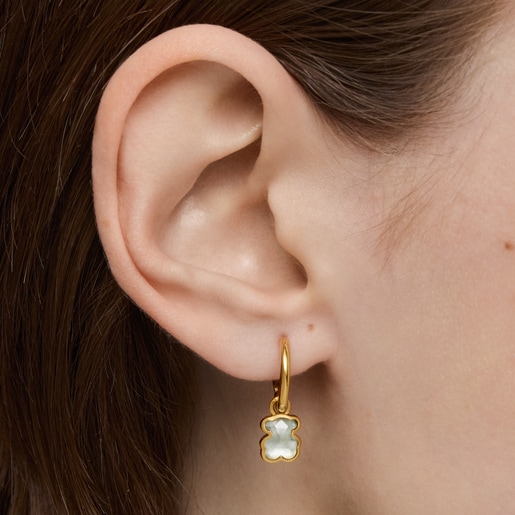 Hoop earrings with 18kt gold plating over silver and laboratory-grown mint green sapphire Icon Color LGG