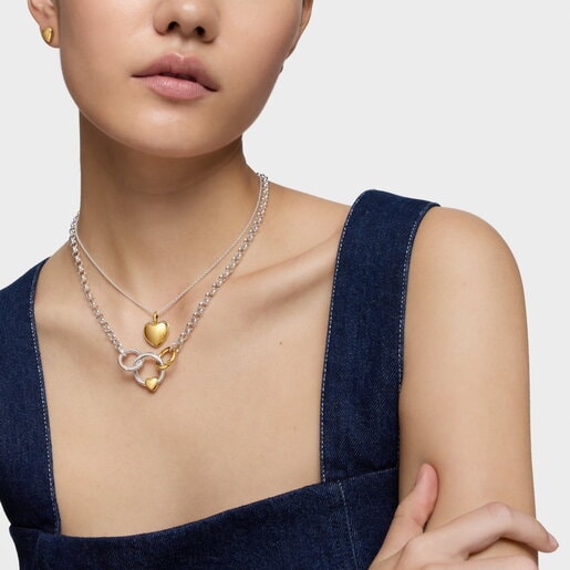 Collar bicolor doble corazón 16 mm TOUS Flechazo