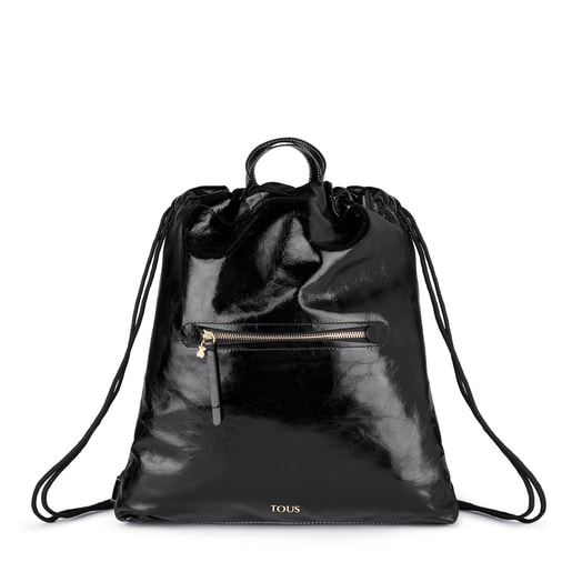 Black Leather Tulia Crack Backpack