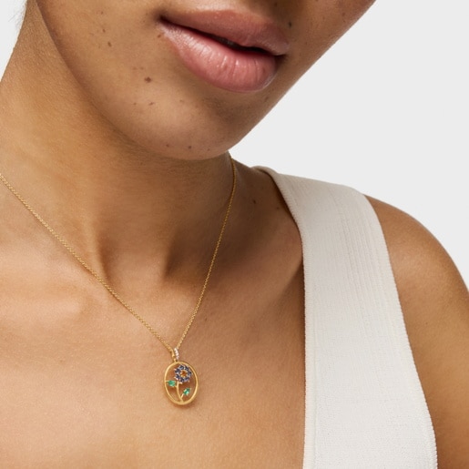 Gold Medallion pendant with gemstones and diamonds Daisy