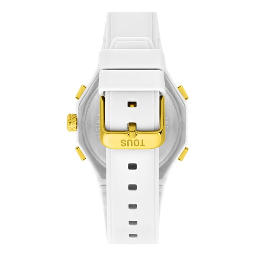 Relógio analógico/digital em aço IPG dourado com bracelete em nylon branco Bet