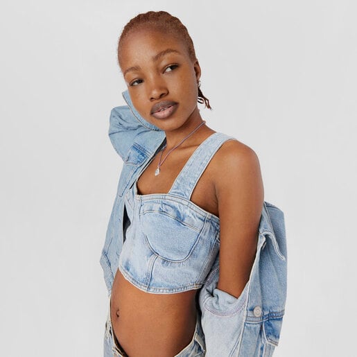 שרשרת מחוט קלוע בצבעי ורוד וכחול עם סוגר כסף Efecttous