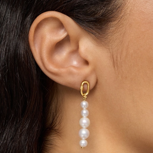 Long 14kt gold Pendant with cultured pearls Medallions