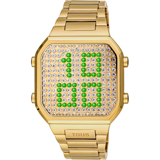 Reloj digital con brazalete de acero IPG dorado y caja con leds D-BEAR