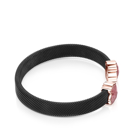 Black IP Steel Mesh Color Bracelet with Rhodonite