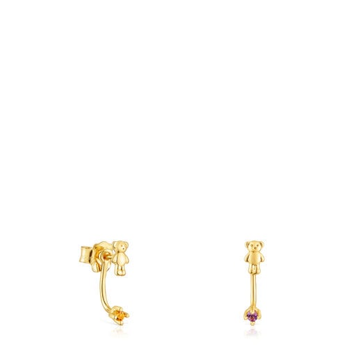 Gold TOUS Teddy Bear Earrings with gemstones