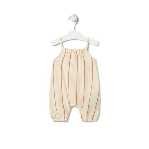 Baby girls striped romper in Classic brick red