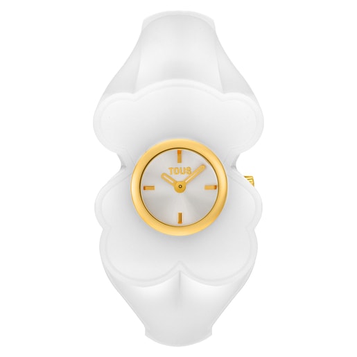 Gold-colored steel Analog watch with white polycarbonate T. L Bear Folks