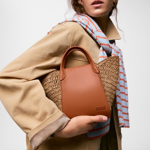 Small camel-colored Tote bag TOUS Tulip Rafia