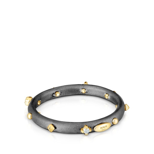 Dark silver Magic Nature Hoop ring with diamonds