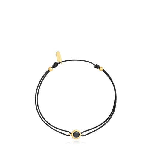 Black nylon Bracelet with 18kt gold plating over silver and black spinel TOUS Line