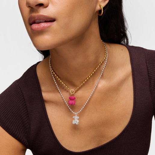 Pendentif ourson velvet rose en argent plaqué or 18 ct Bold Bear