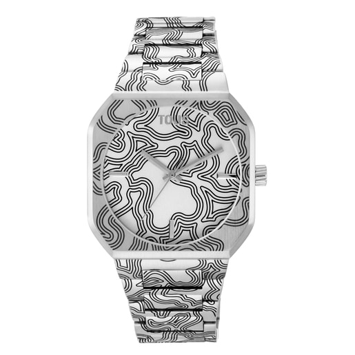 Reloj analógico con brazalete gravado de acero Lit