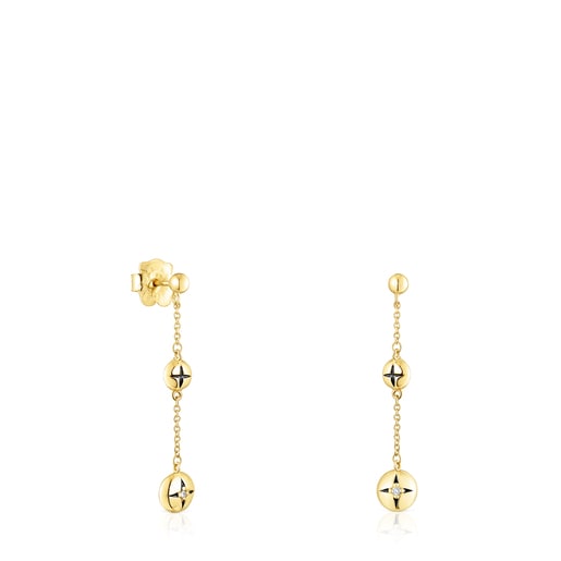 Long gold Magic Nature Earrings with diamonds