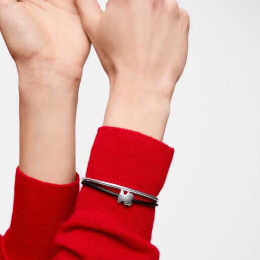 Pulsera esclava oso de plata y caucho Bold Motif