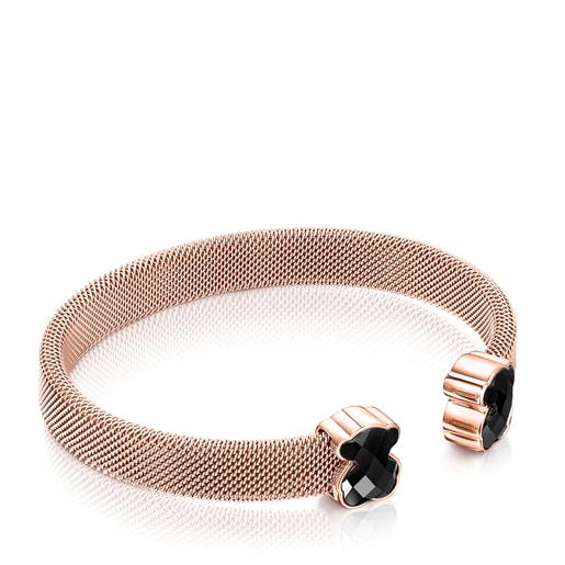 Rose IP Steel Mesh Color Bracelet with Onyx