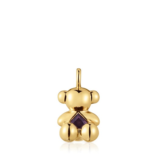 Medium bear Pendant, with 18 kt gold plating over silver and amethyst Bold Bear