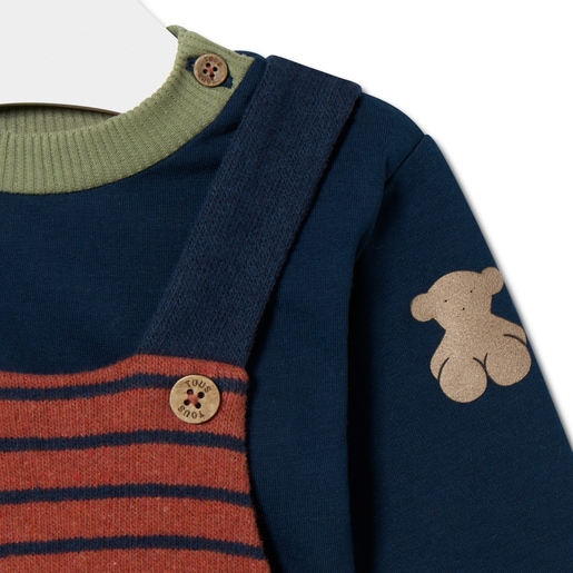 Boys plain and striped outfit in Blue navy blue