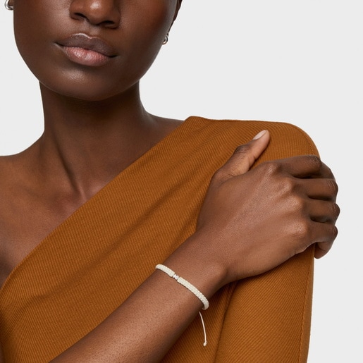 Pulsera oso de plata y nylon blanco TOUS Motivos