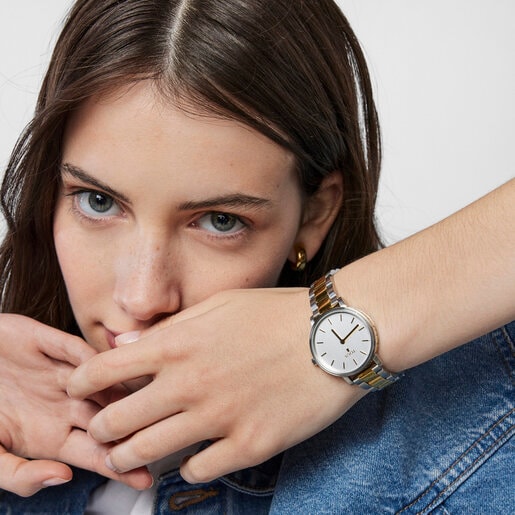 Reloj analógico Rond Straight bicolor de IP dorado/acero