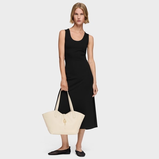 Capazo mediano de piel beige TOUS MANIFESTO