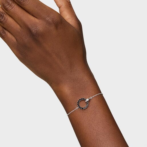 Pulsera cadena de plata y espinela negra Straight