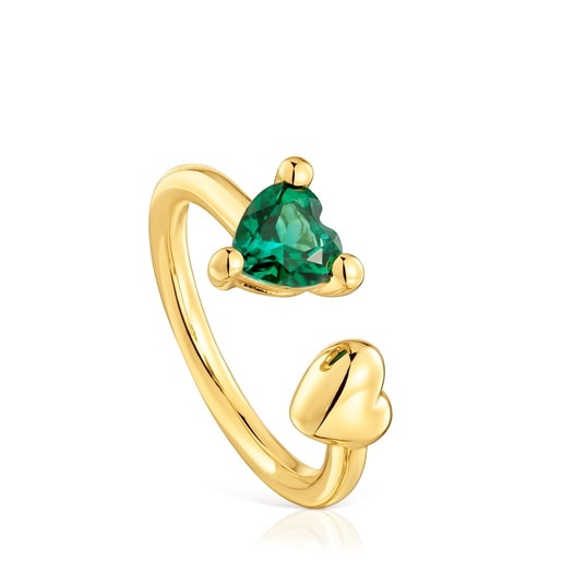 18kt gold plating over silver open Ring with laboratory-grown emerald Garden of Love LGG