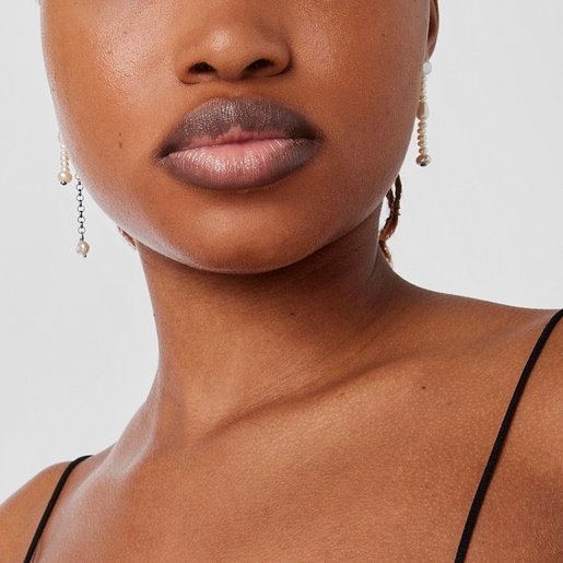 Dark silver Virtual Garden Double earrings with cultured pearls