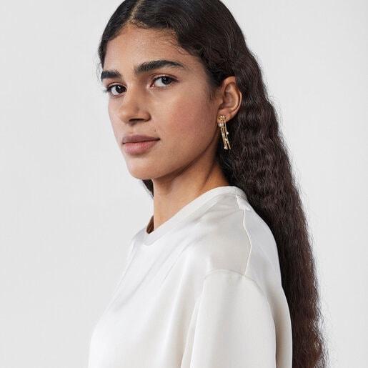 Pendientes largos Oceaan conchas-cadenas de oro y perlas