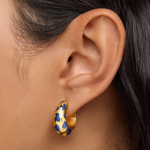 18ktゴールドコーティング・シルバーにブルーのモチーフをあしらったフープピアス Warm