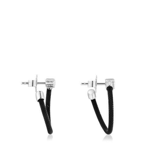 Platinum, black steel and lab-grown diamonds Hoop earrings TOUS Mesh LGD