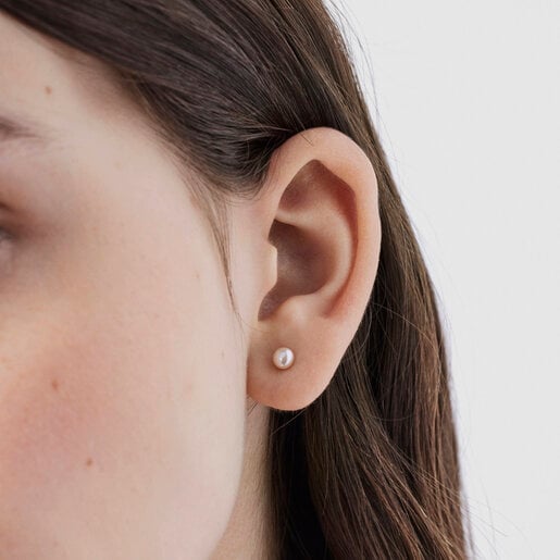 Silver TOUS Silueta Earrings with Pearl 1,4cm.