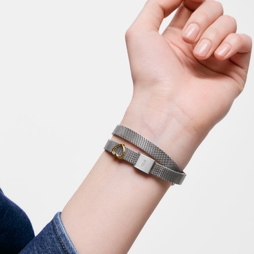 Reloj analógico con brazalete de acero con motivo, acero dorado y esfera de nácar ICON TIME EMBRACED