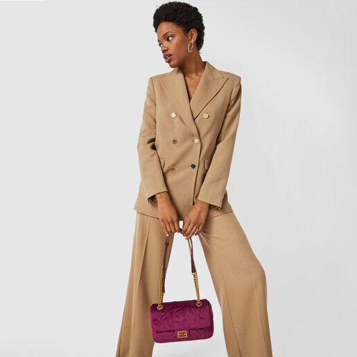 Medium burgundy Kaos Dream Velvet shoulder bag with flap