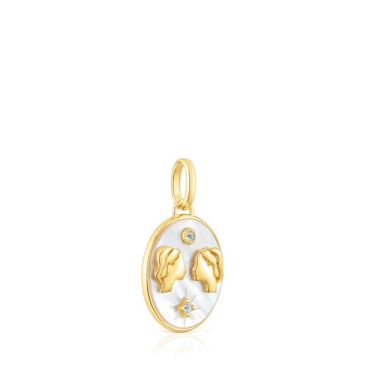 Pendente Gemelli in argento vermeil con madreperla e topazi TOUS Horoscope