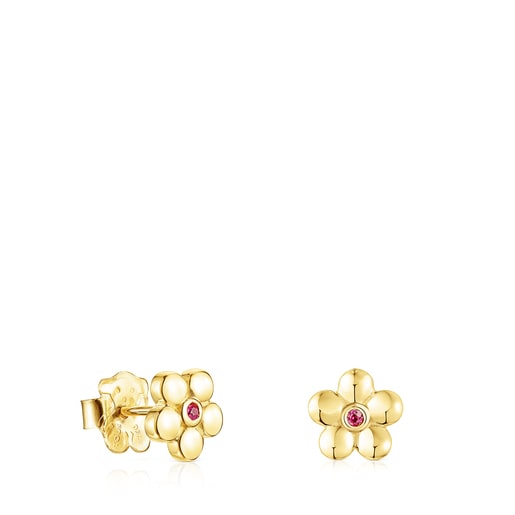 Gold Fragile Nature Earrings with Ruby | TOUS