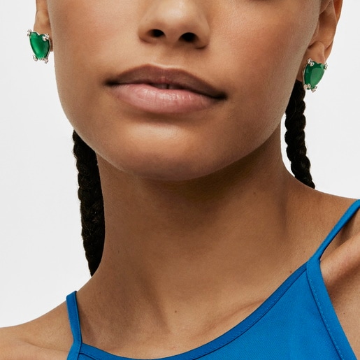 シルバーと加工カルセドニーのハートピアス Color Pills