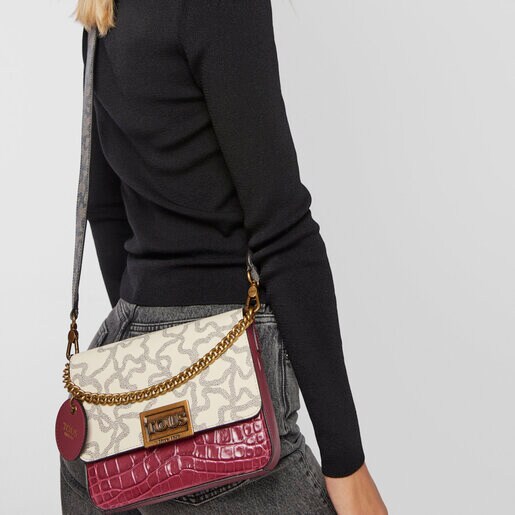 ベージュ＆バーガンディのスモールクロスボディバッグ Kaos Legacy