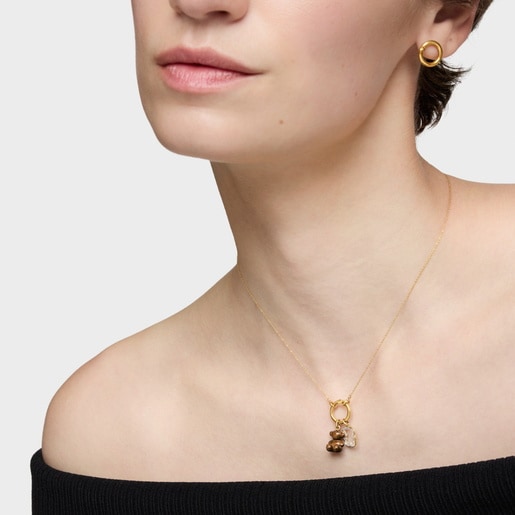 Dije oso pequeño con ojo de tigre y oro 14 kt Bold Bear