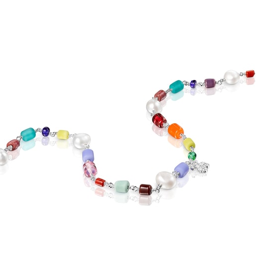 Collar Oceaan de glass multicolor, plata y perlas