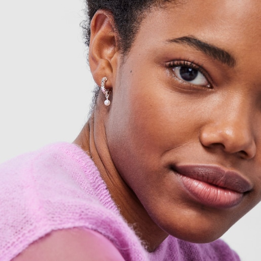 עגילי חישוק בשילוב פנינה