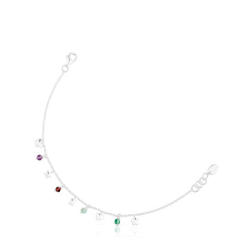 Silver Bold Motif Bracelet with gemstones and motifs