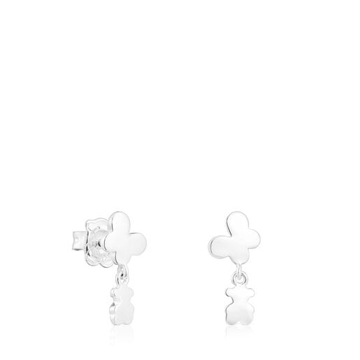 Silver Bold Motif Earrings with a butterfly and bear | TOUS