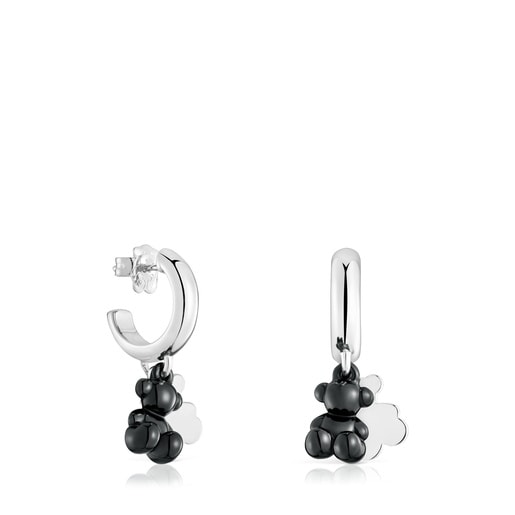 Tous - Creolen Mit Doppel-Anhänger Bold Bear Aus Silber Und Schwarzer Keramik Größe - Silber