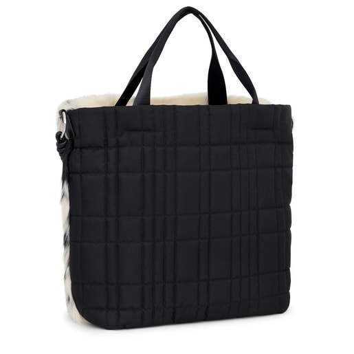 Duża czarno-biała torebka na ramię TOUS Empire Fur