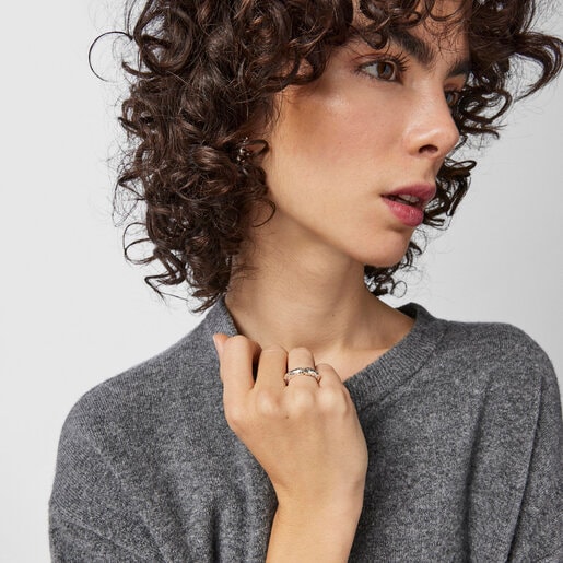 טבעת סטרייט XL בשילוב דובים בכסף סטרלינג