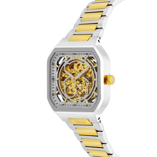 Automatic analog Watch with gold-colored IPG steel and steel bracelet D-Bear Now