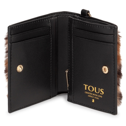 Mały portfel TOUS Amaya Wild ze sztucznego futra z beżowo-czarnym motywem zwierzęcym
